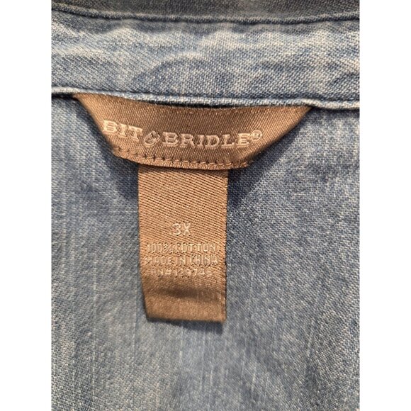 Bit & Bridle Denim Button-Up Western Shirt With Pearl Buttons Pockets  Size 3XL - Picture 3 of 6